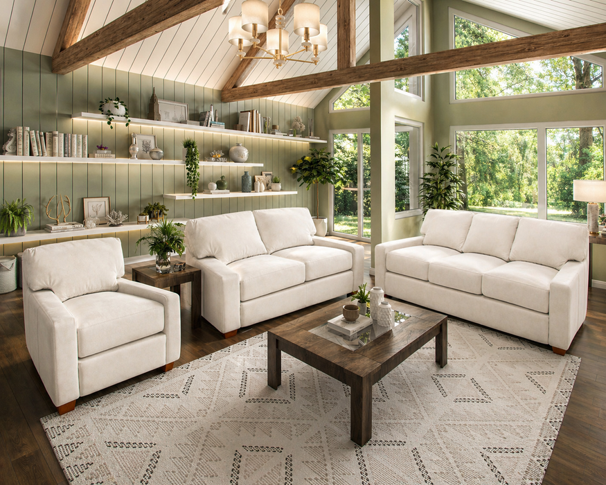 Omnia Albany White Leather Sofa Loveseat Chair