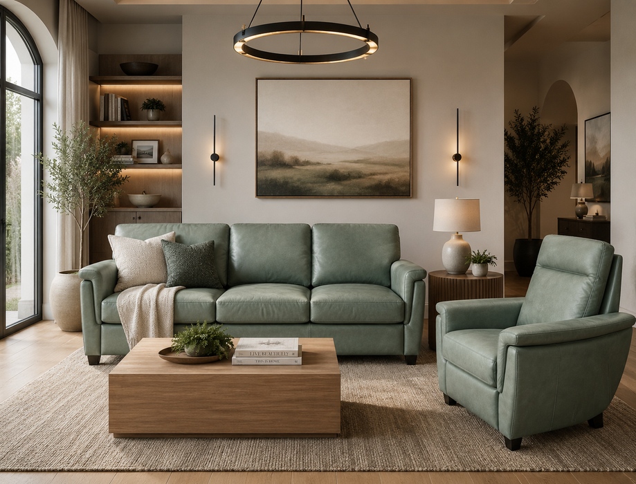 Omnia Stationary Solutions 209 Leather Sofa and Recliner