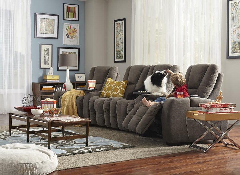 Media - example living room w/ Reclining 4 Cushion Sofa w/ 2 Straight Console Arms
