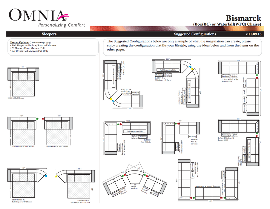 Omnia Bismarck leather sofa and sectional configurations schematic sheet, page 2