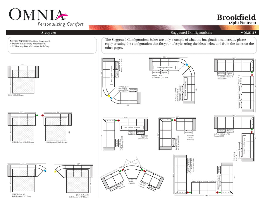 Omnia Brookfield leather sofa and sectional configurations schematic sheet, page 2