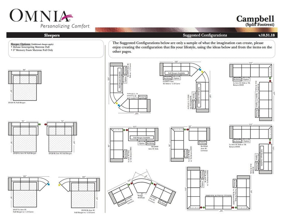 Omnia Campbell leather sofa and sectional configurations schematic sheet, page 2