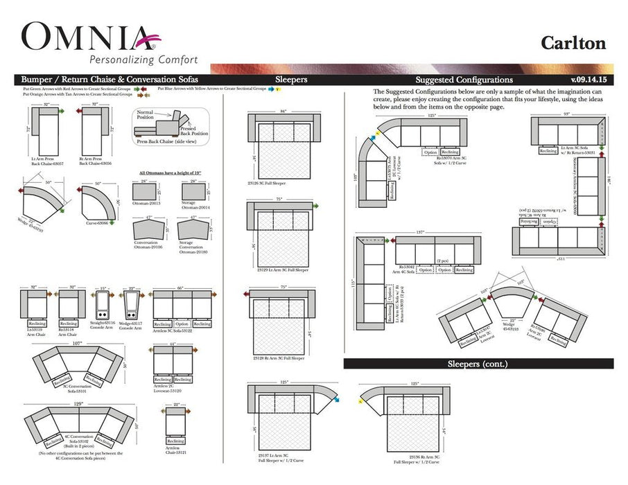 Omnia Carlton leather sofa and sectional configurations schematic sheet, page 2