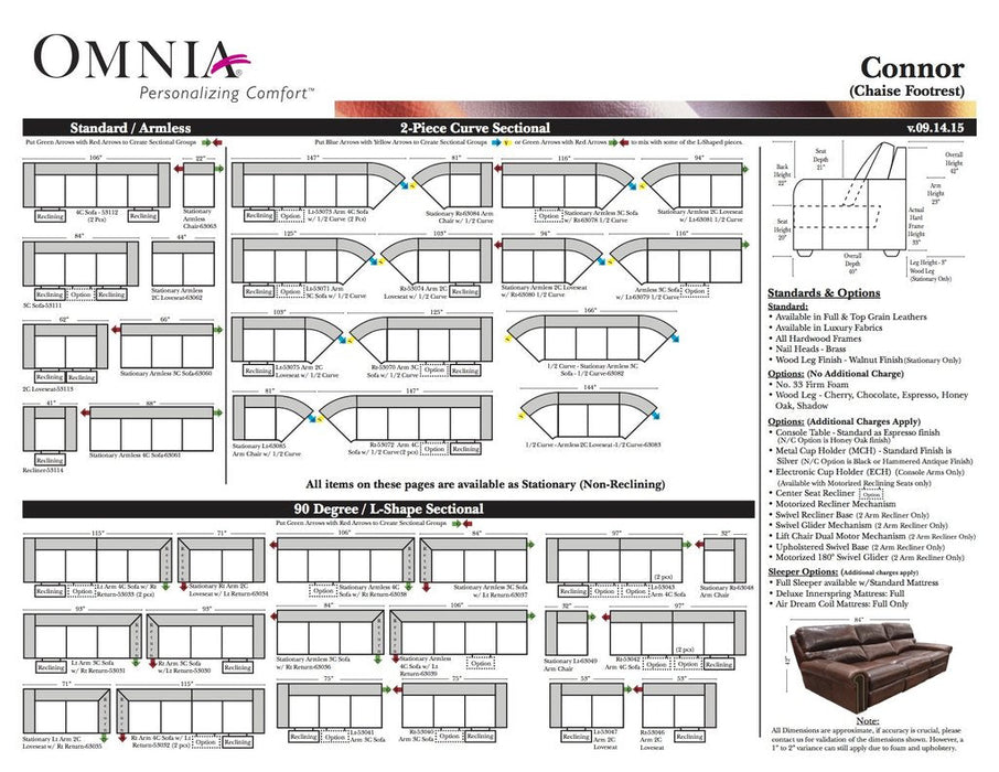 Omnia Connor leather sofa and sectional configurations schematic sheet, page 1
