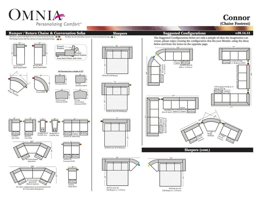 Omnia Connor leather sofa and sectional configurations schematic sheet, page 2