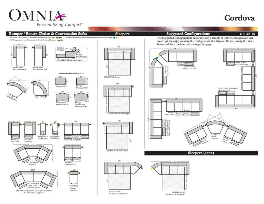 Omnia Cordova leather sofa and sectional configurations schematic sheet, page 2