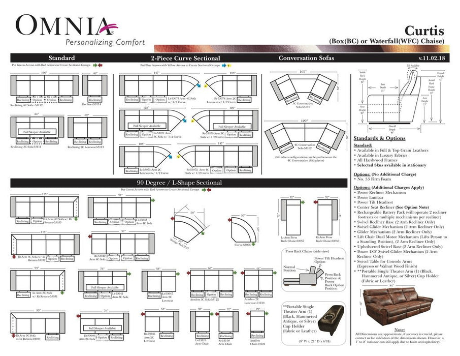 Omnia Curtis leather sofa and sectional configurations schematic sheet, page 1