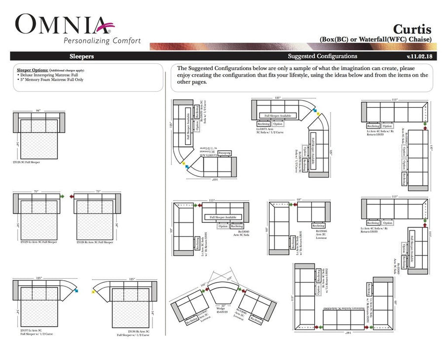 Omnia Curtis leather sofa and sectional configurations schematic sheet, page 2