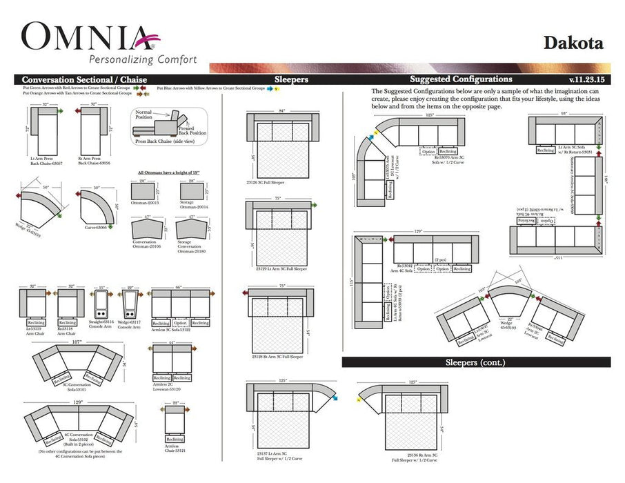 Omnia Dakota leather sofa and sectional configurations schematic sheet, page 2