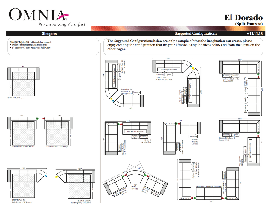Omnia El Dorado leather sofa and sectional configurations schematic sheet, page 2
