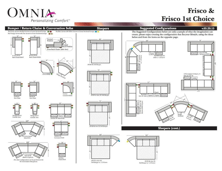 Omnia Frisco leather sofa and sectional configurations schematic sheet, page 2