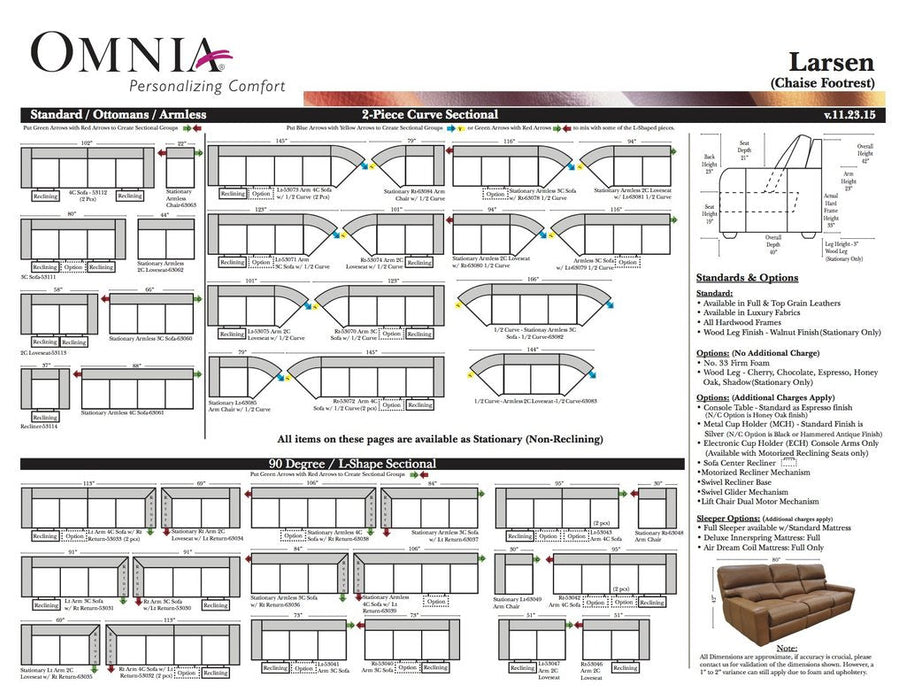 Omnia Larsen leather sofa and sectional configurations schematic sheet, page 1