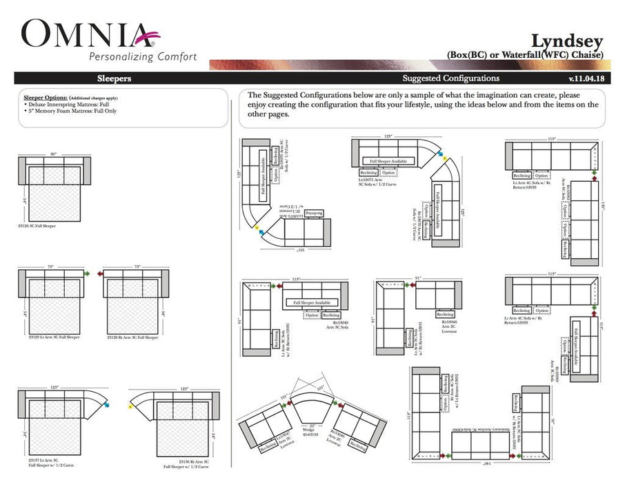 Omnia Lyndsey leather sofa and sectional configurations schematic sheet, page 2