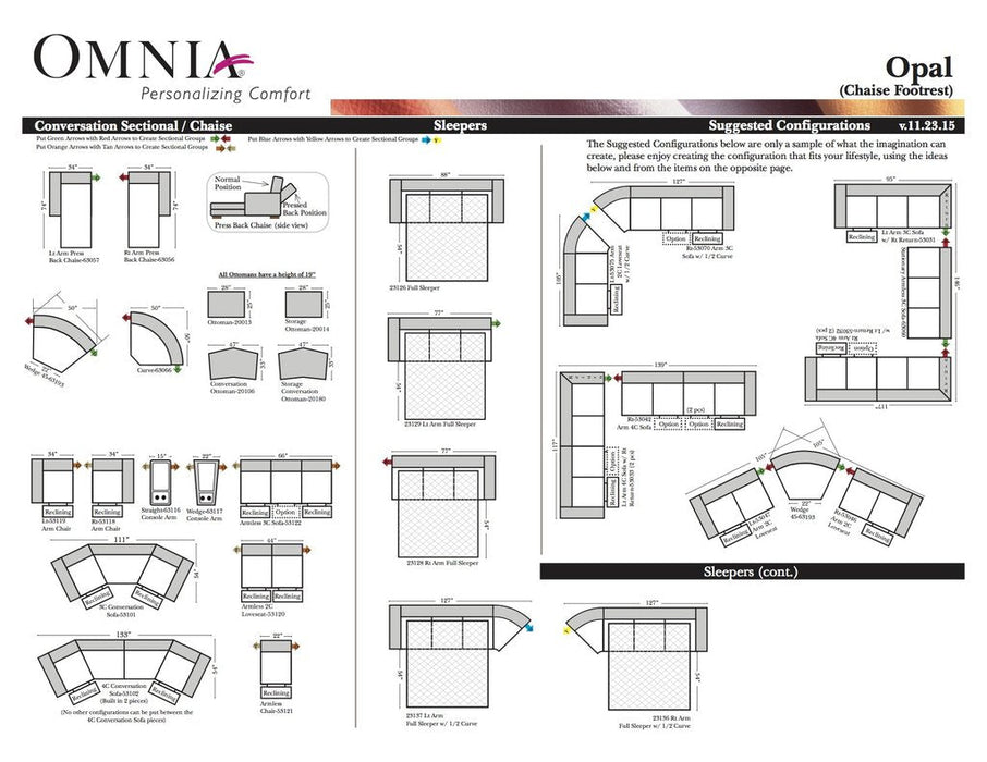 Omnia Opal leather sofa and sectional configurations schematic sheet, page 2