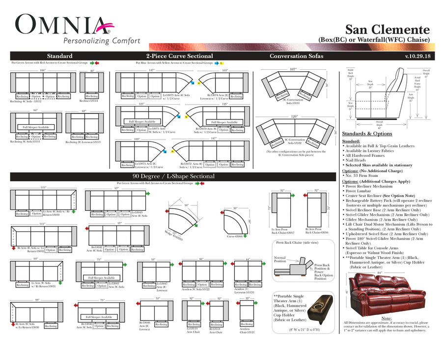 Omnia San Clemente leather sofa and sectional configurations schematic sheet, page 1