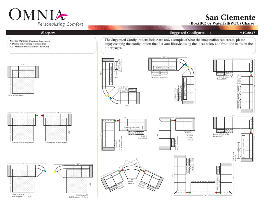 Omnia San Clemente leather sofa and sectional configurations schematic sheet, page 2