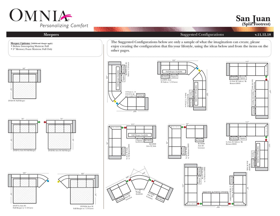 Omnia San Juan leather sofa and sectional configurations schematic sheet, page 2