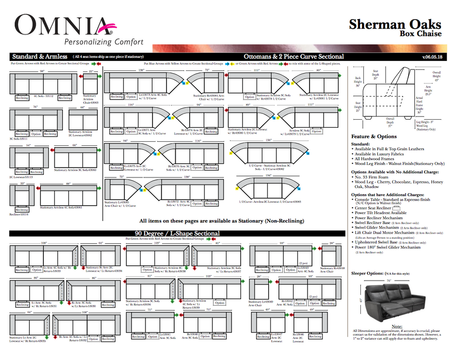 Omnia Sherman Oaks leather sofa and sectional configurations schematic sheet, page 1