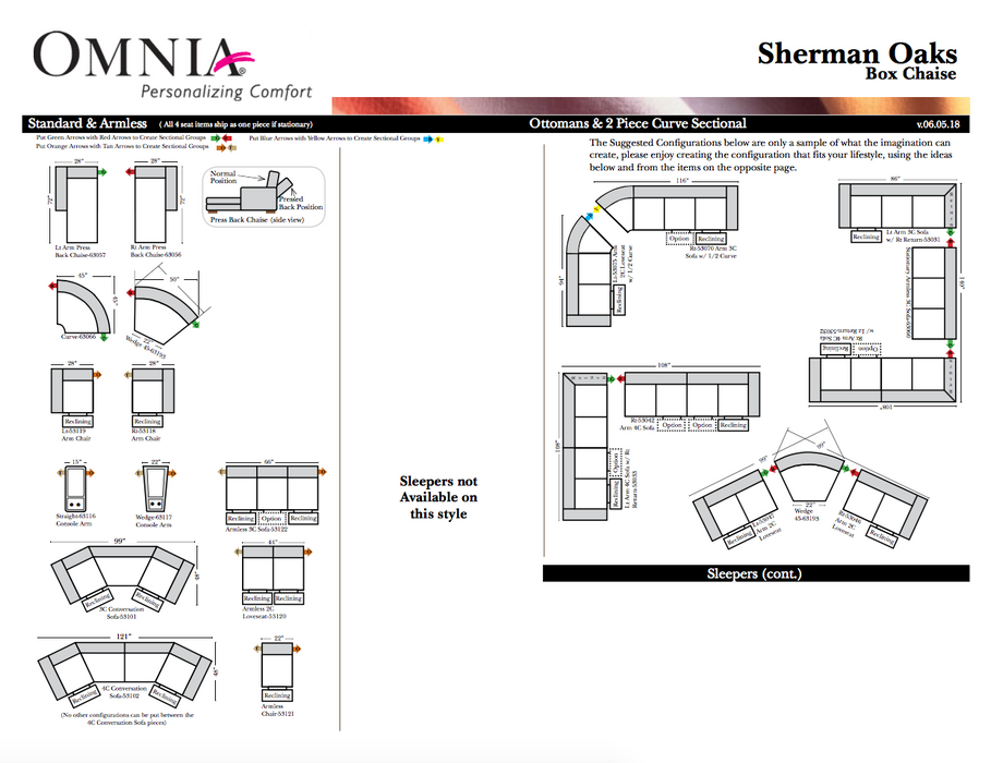 Omnia Sherman Oaks leather sofa and sectional configurations schematic sheet, page 2