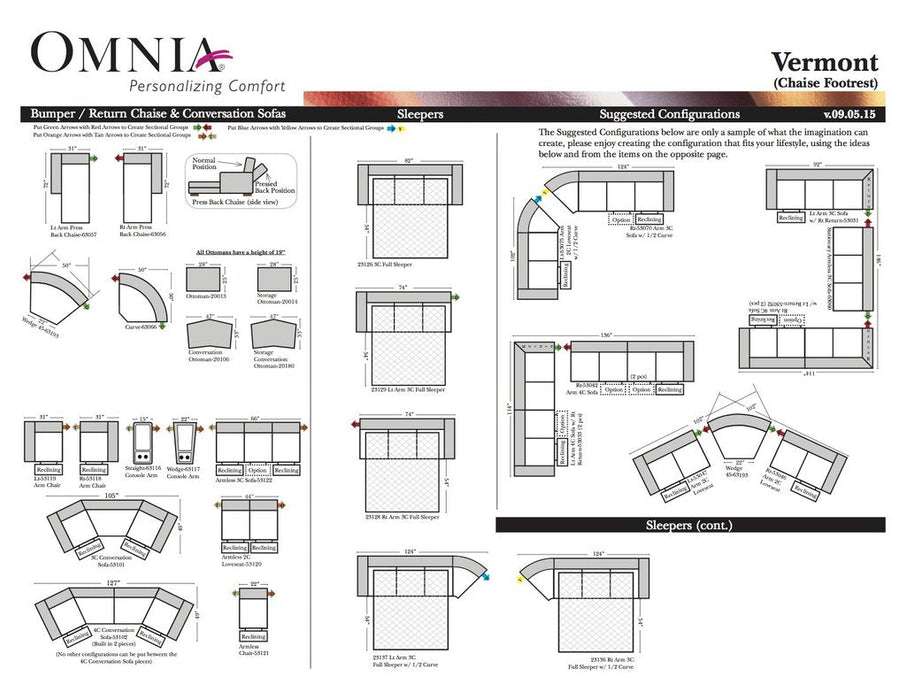 Omnia Vermont leather sofa and sectional configurations schematic sheet, page 2